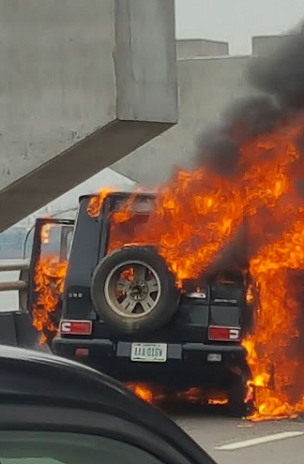 Photo: Ex-Beauty Queen Escapes Death As G-Wagon Catches Fire On Eko Bridge