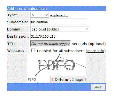 Gambar kolom registrasi subdomain