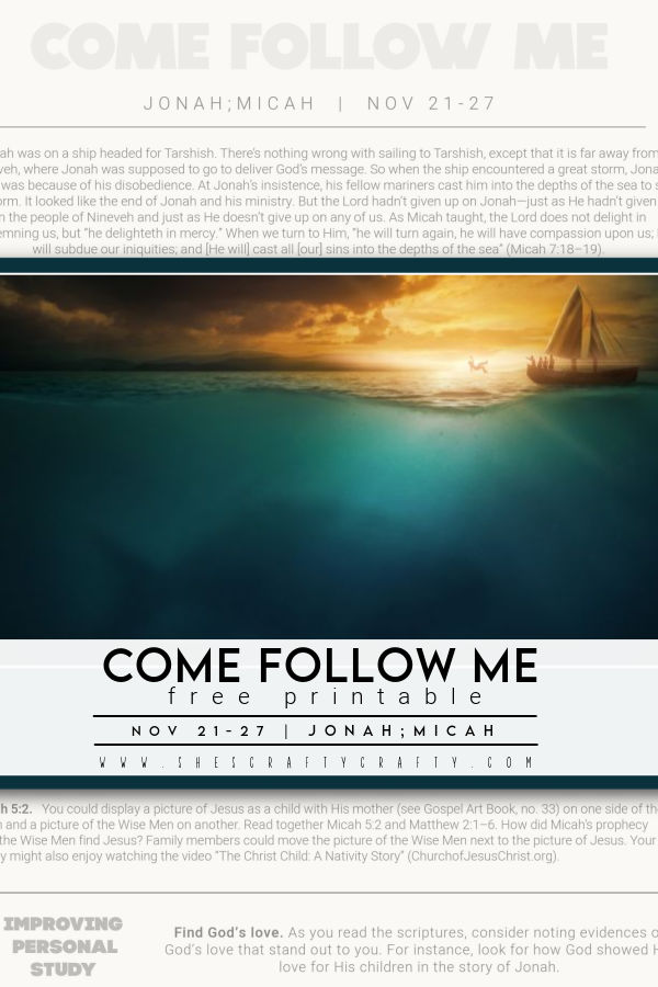 Come Follow Me free printable Jonah and Micah pinterest pin.