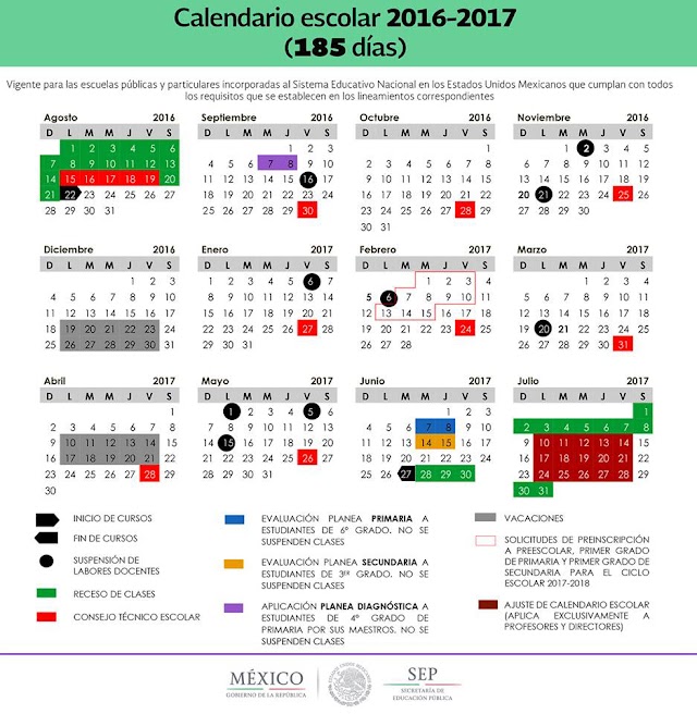 Calendarios escolares de 185 y 200 días para el ciclo escolar 2016- 2017