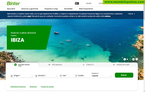 Binter lanza una nueva web que acompaña al usuario en todo el proceso del viaje