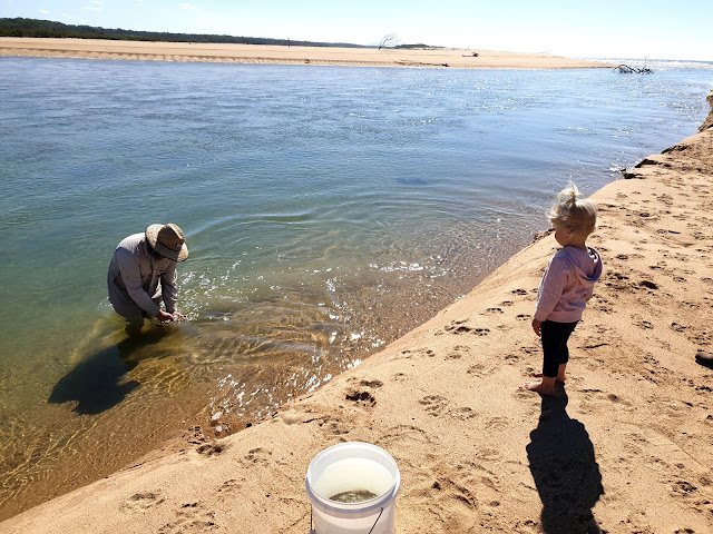 father and daughter on beach