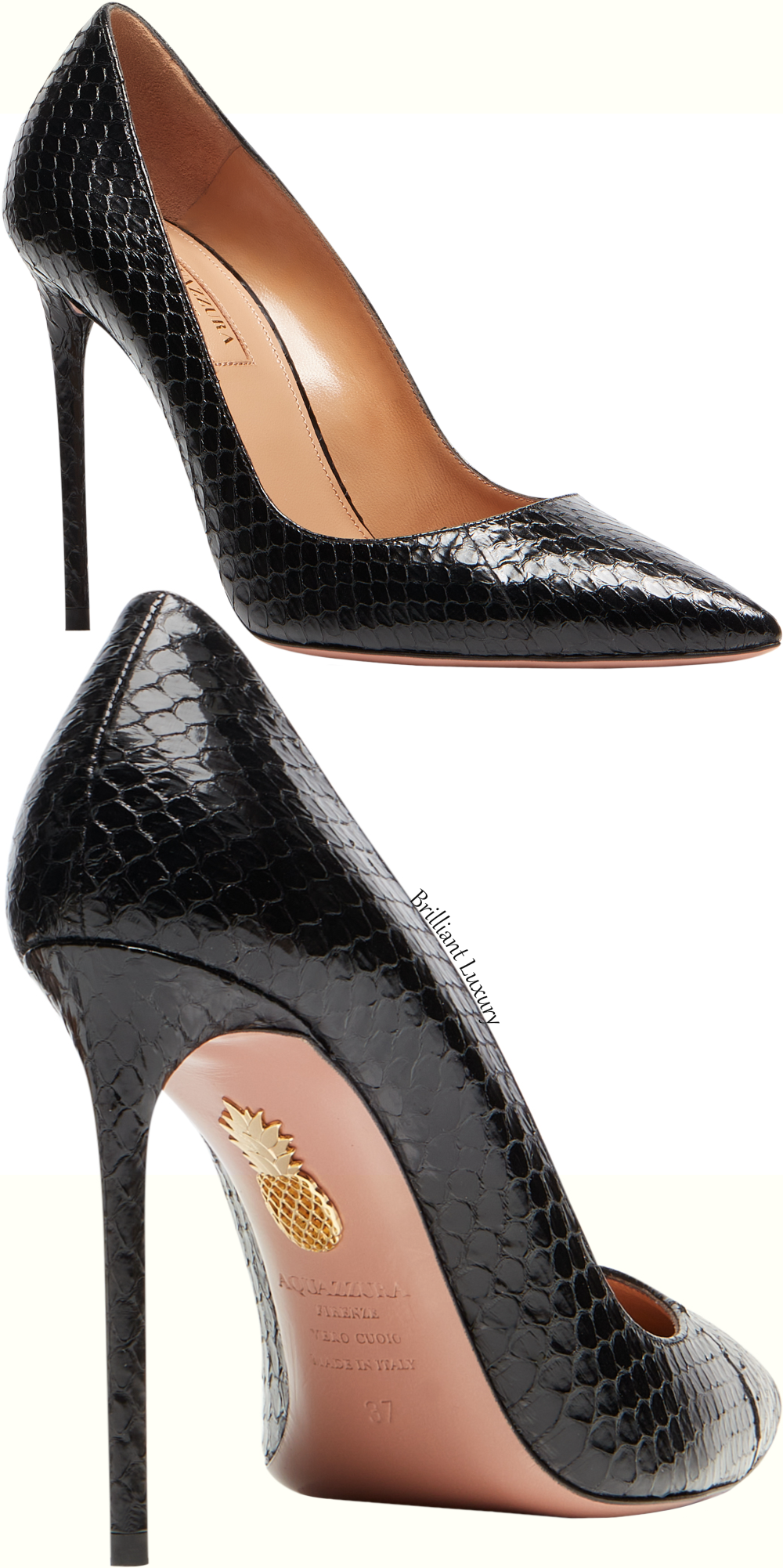 ♦Aquazzura Purist black elaphe leather pointed toe stiletto pump #aquazzura #shoes #brilliantluxury