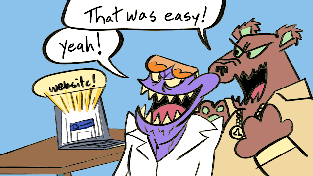 illustration of two monsters making a website