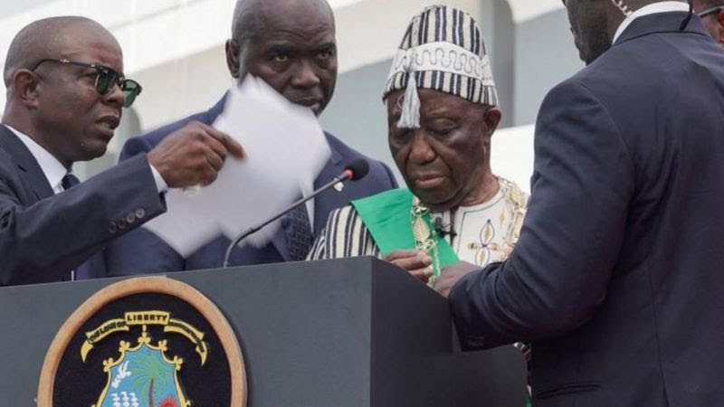Liberia new president Boakai fails to end inauguration speech due to heat exhaustion
