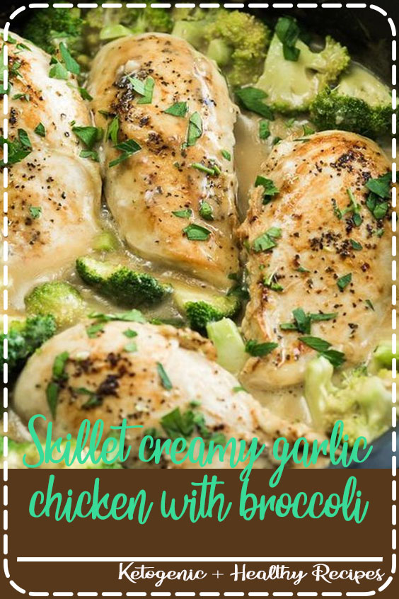 Skillet Creamy Garlic Chicken and Broccoli everyone will love! | /bestrecipebox/