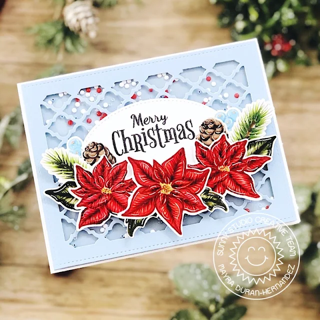 Sunny Studio Stamps: Classy Christmas Frilly Frame Dies Stitched Oval Dies Retro Ornaments Christmas Card by Mayra Duran-Hernandez