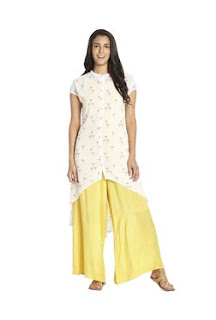 Global Desi Off White and Yellow Kurta With Palazzo