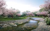 Casas lindas con jardines junto a ríos de agua clara