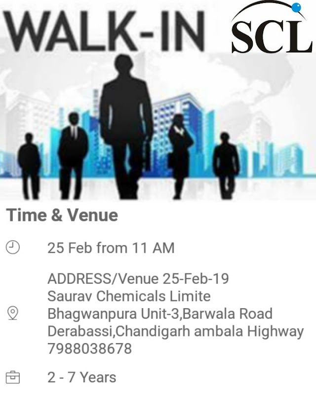 Sourav chemicals limited | Walk-in interview for AR&D/QC | 25th Feb 2019 | Derabassi 