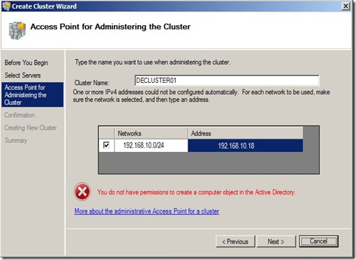 You do not have permissions to create a computer object in the Active Directory