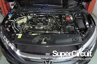 Honda Civic FC 1.5T Engine Bay with the SUPERCIRCUIT Front Strut Bar installed.