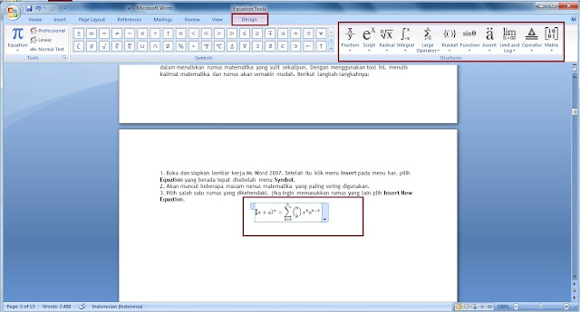 Cara Menulis Rumus Matematika di Word 2007