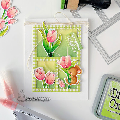 Springtime Wishes Card by Samantha Mann for Newton's Nook Designs, Spring, Tulips, Mice, Die Cutting, Die Cut, Card Making, Handmade Cards, #newtonsnook #newtonsnookdesigns #distressinks #inkblending #spring #springcard #cardmaking #cards