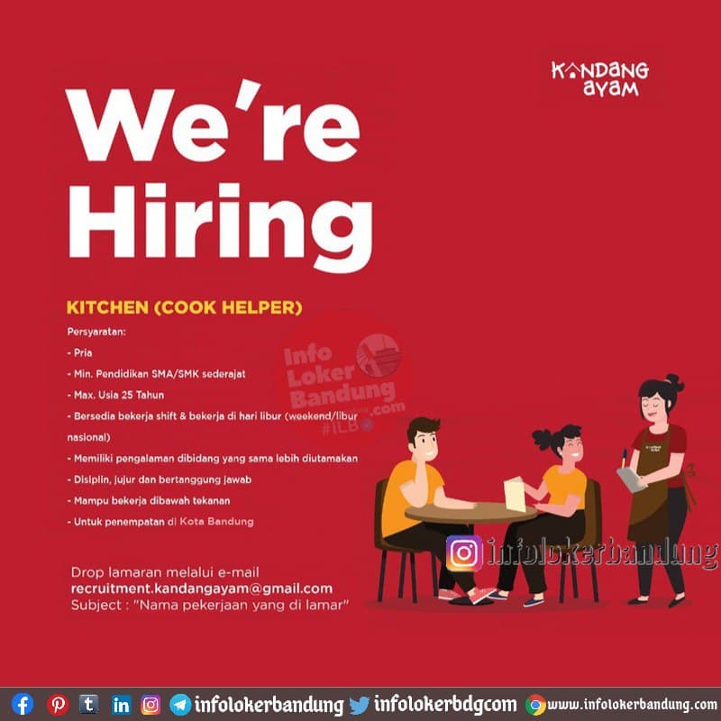 Lowongan Kerja Kitchen ( Cook Helper) Kandang Ayam Bandung Januari 2021