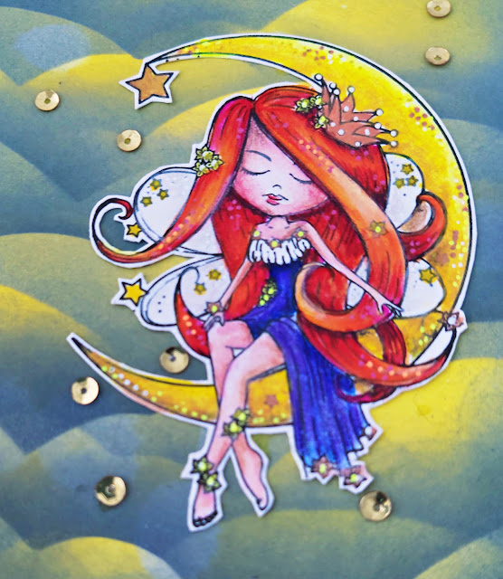 Polkadoodles Serenity Stardust Fairy handmade card by Lou Sims