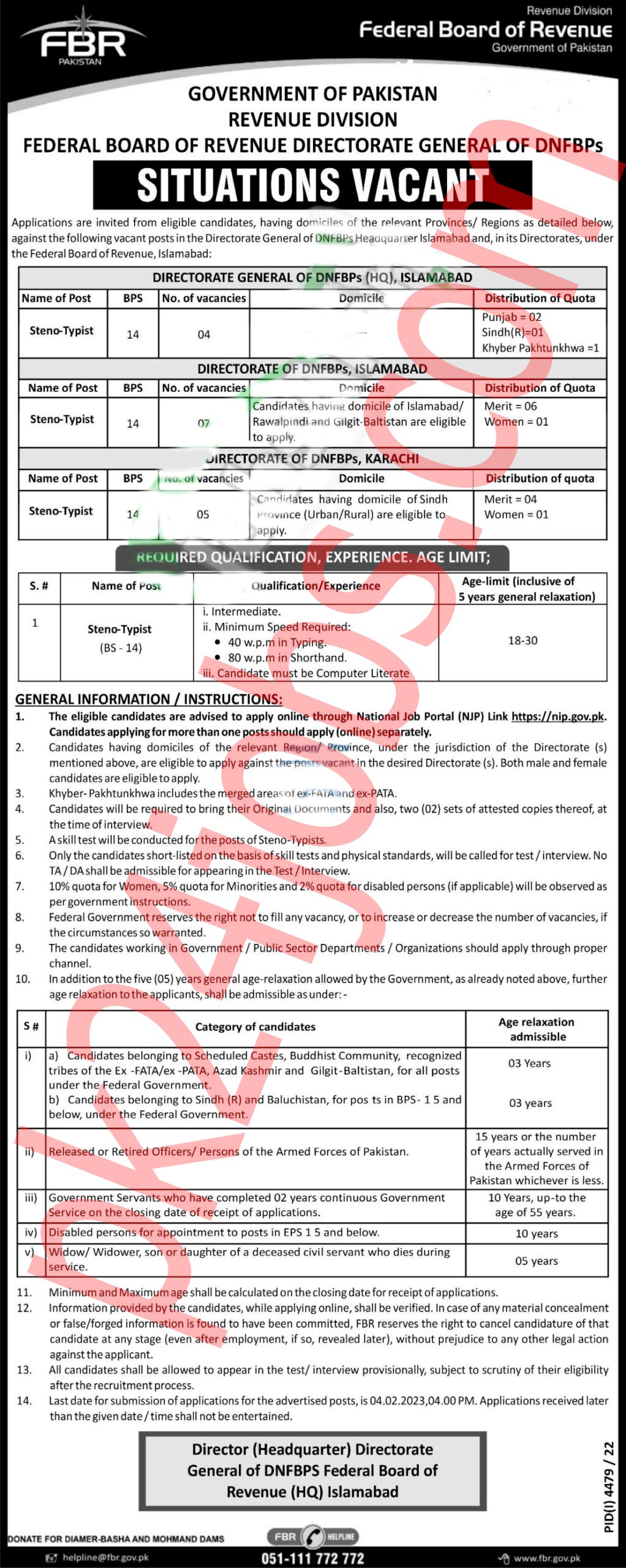 FBR Jobs 2023 – Government Jobs 2023