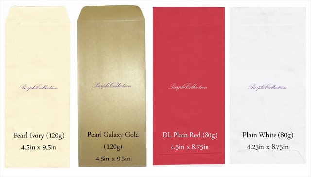 Envelope Choices, pearl ivory envelope, pearl galaxy gold envelope, DL Plain Red enveople, plain white envelope