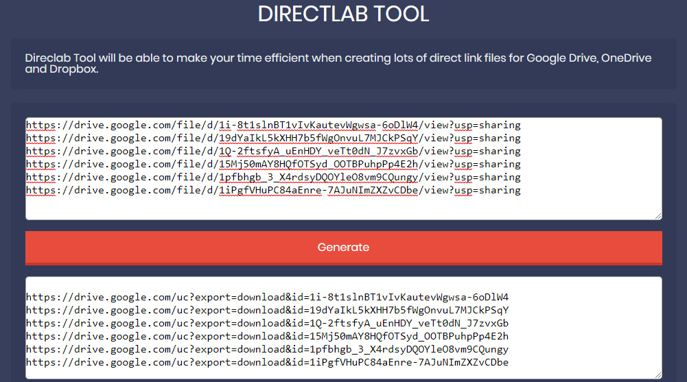 Create Direct Links Google Drive files with directlab tool