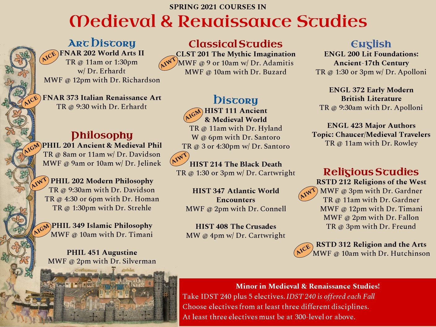 Medieval an Renaissance Studies course listing poster