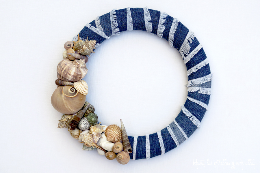 jeans shells summer wreath DIY corona verano vaquero conchas