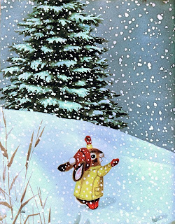  rabbit  in a snowy landscape illustration by Richard Scarry