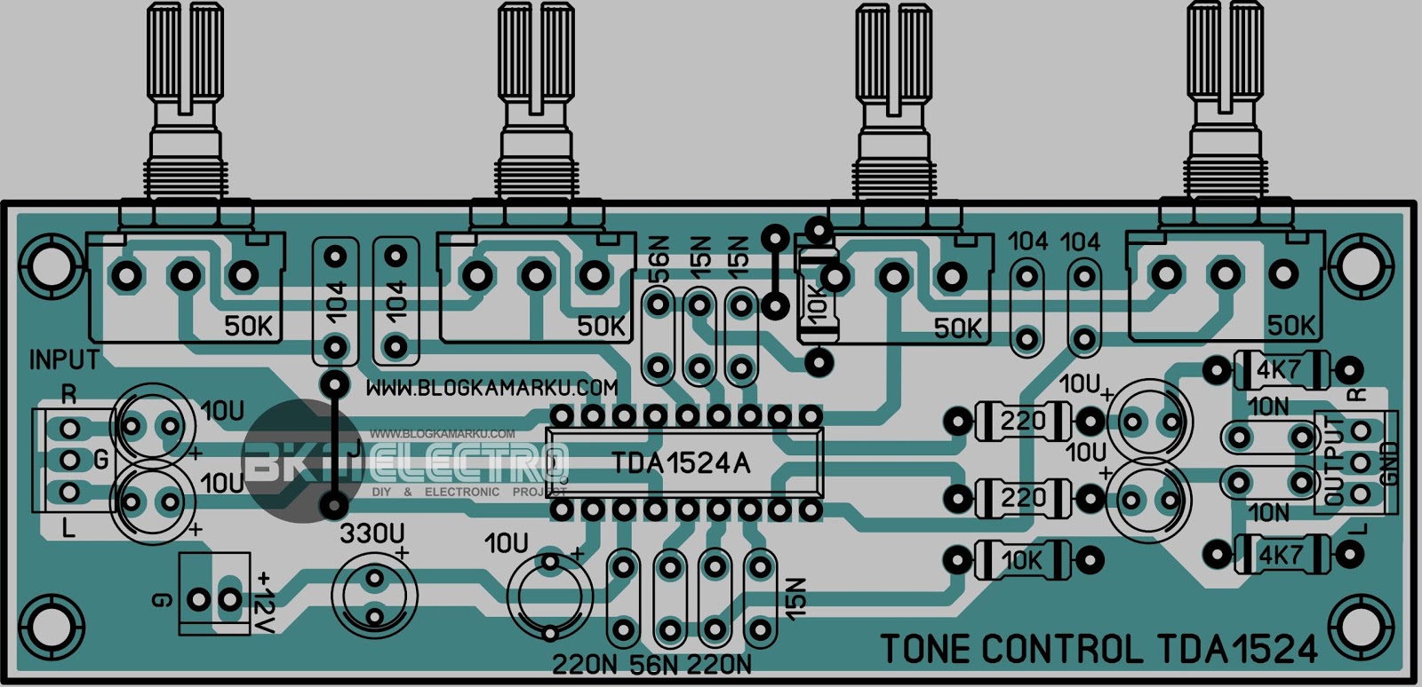 Layout Tone  Control  TDA 1524 PCB  stereo BLOGKAMARKU