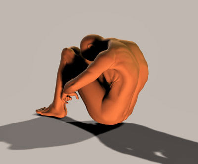 naked man sitting, confined