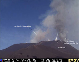 Activité du volcan Etna vue du sud, 07 decembre 2015