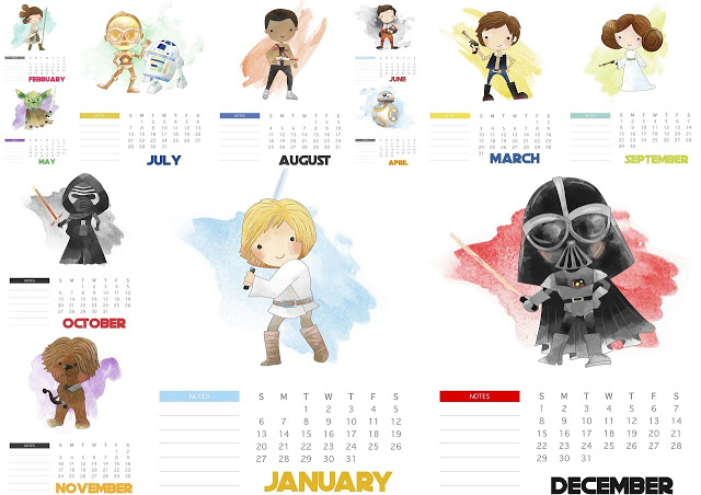 Star Wars: Calendario 2020 para Imprimir Gratis.