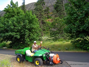 Odel in the Gator on the trail.
