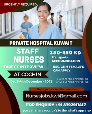 Urgently Required  Nurses for Reputed Private Hospital Kuwait