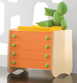 child's dresser - orange with green knobs