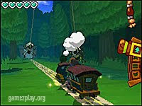 The Legend of Zelda Spirit Tracks train on tracks in forest