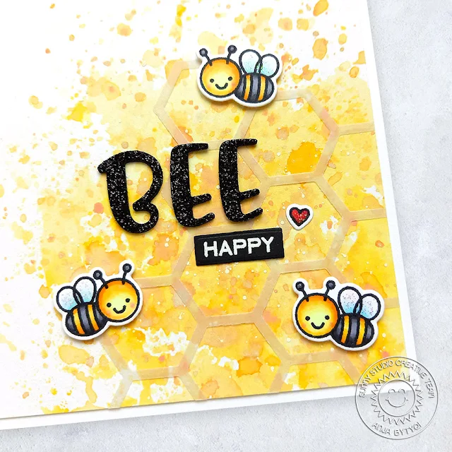 Sunny Studio Stamps: Chloe Alphabet Dies Just Bee-cause Frilly Frame Dies Card by Anja Bytyqi