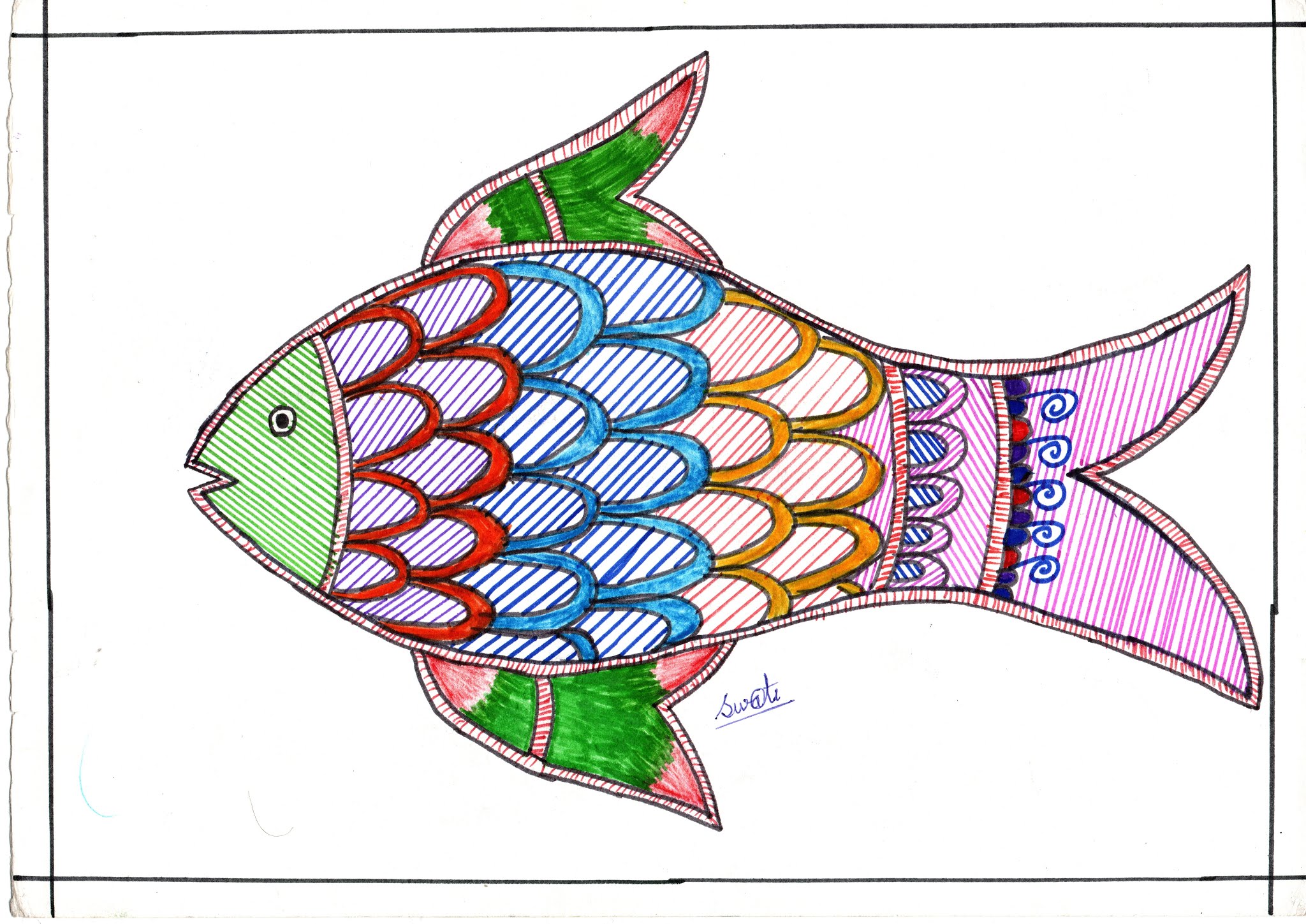 madhubani fish drawing