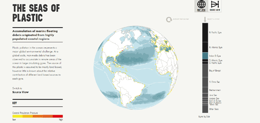 globe showing the ocean's garbage patches