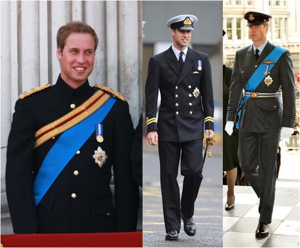 prince williams uniform wedding. L to R: William in uniforms