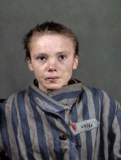 Czesława Kwoka, a 14-year-old prisoner who was in Auschwitz, color photos worldwartwo.filminspector.com