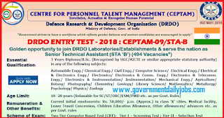 DRDO Recruitment 2018 Online 494 Senior Technical Assistant vacancies