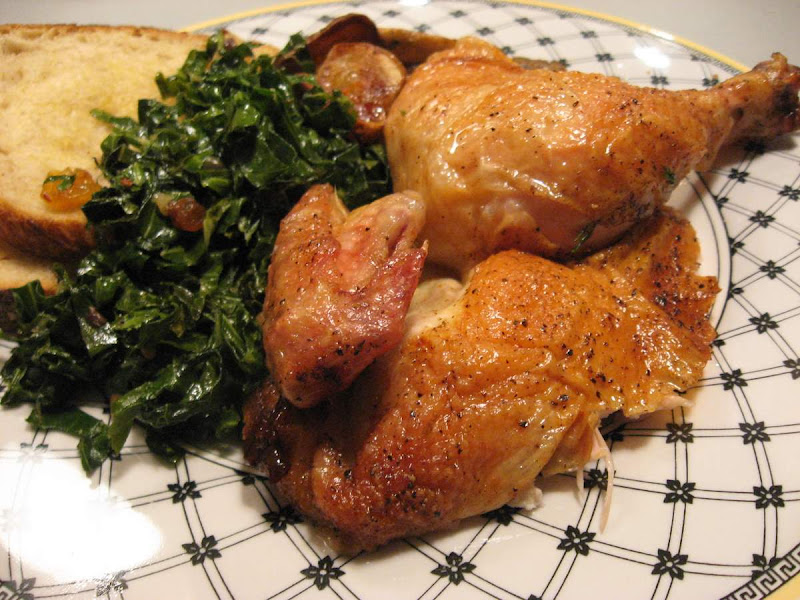 Thomas Keller simple roast chicken with sunchokes and collard greens