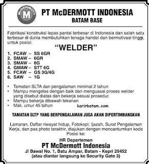Lowongan Kerja PT. McDermott Indonesia