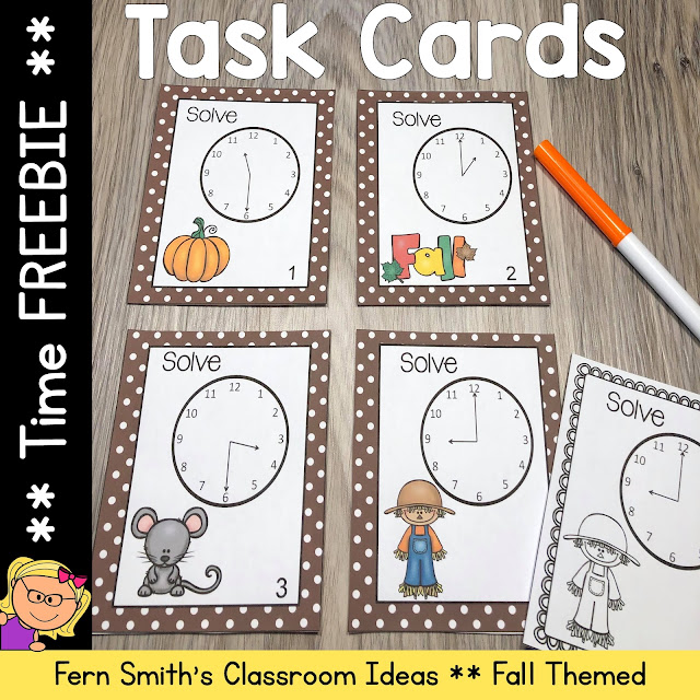 Click Here to Download This Fall Teaching Time to the Hour and Half-Hour Task Cards Freebie to Use in Your Classroom Today!
