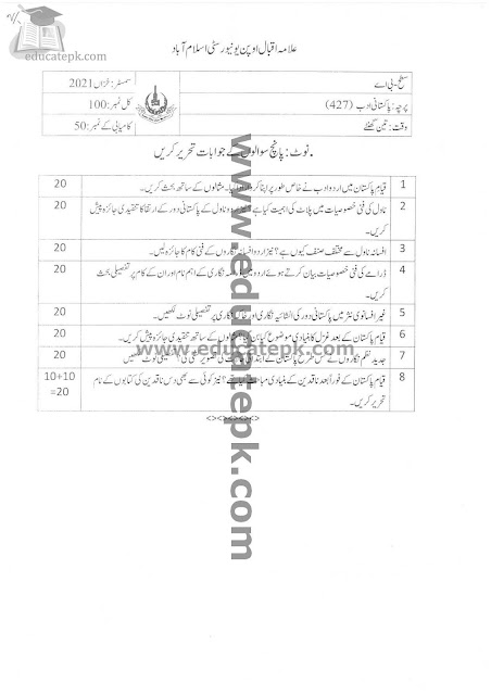 Aiou Past Papers BA 427 Spring 2022