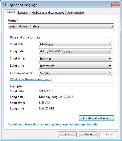 Region and Language Settings