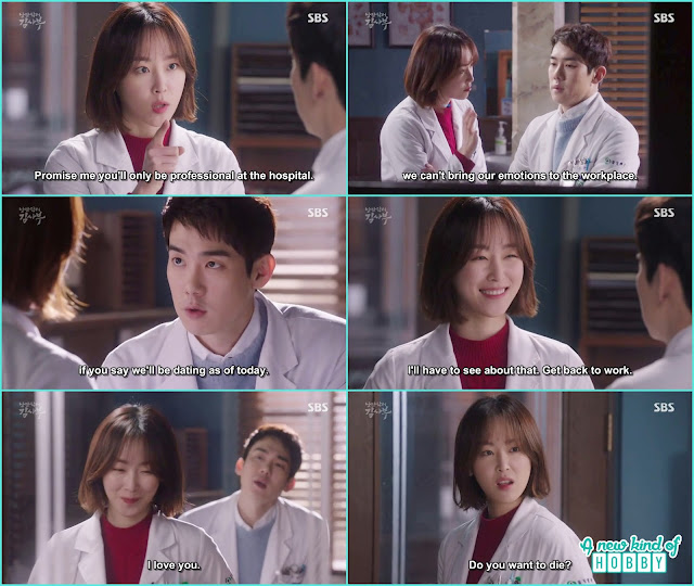 seo jung told dong jo not to say i love in their work place - Romantic Doctor Kim: Episode 15