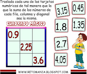 Cuadrado mágico, Cuadrado mágico 3x3, Busca los números, Números decimales, Retos matemáticos con decimales, Desafíos matemáticos, Desafíos matemáticos con decimales