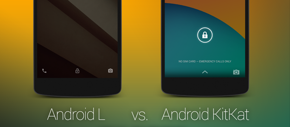 Visual Comparison of Android L vs Android KitKat Features, Icons, UI Elements, Functionality