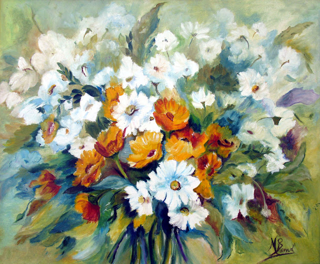 Flores campestres - Cuadro pintado al óleo sobre lienzo de tela - Colección de arte, bodegones, etc...