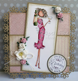 Floral girly card featuring Opal the optimist (Stamping Bella image)